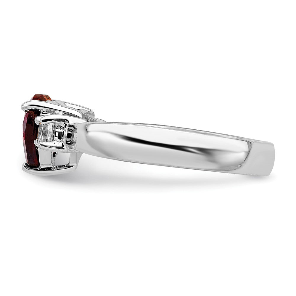 Sterlingsilber Rhodiniert Herz Granat & Weiß Topas Ring
