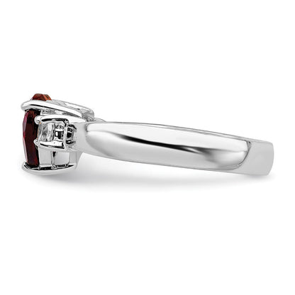 Sterlingsilber Rhodiniert Herz Granat & Weiß Topas Ring
