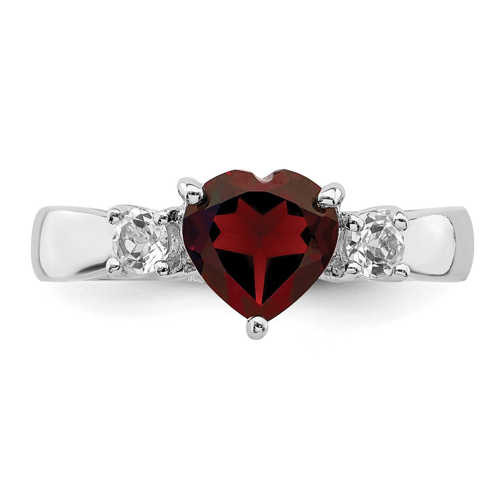 Sterlingsilber Rhodiniert Herz Granat & Weiß Topas Ring