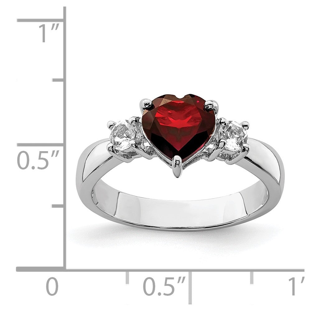 Sterlingsilber Rhodiniert Herz Granat & Weiß Topas Ring