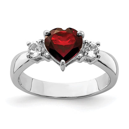 Sterlingsilber Rhodiniert Herz Granat & Weiß Topas Ring