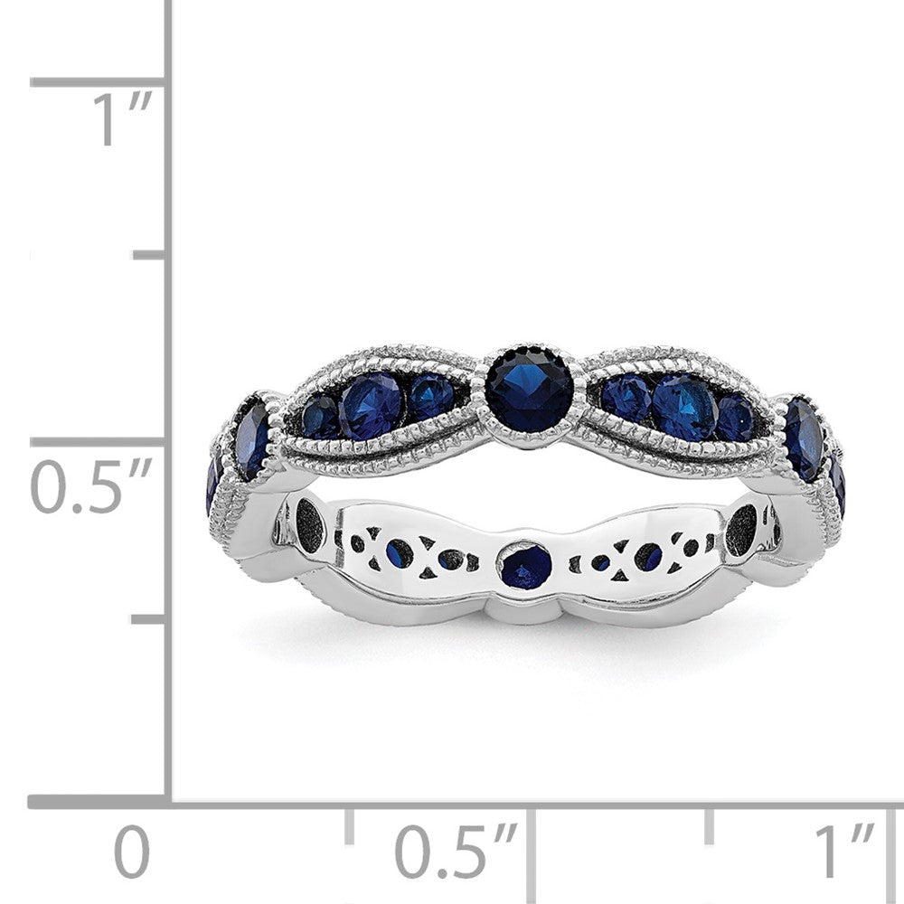 Sterlingsilber Rhodiniert Lab Cr Blau Spinell Memoire Ring (size 7 Nur)