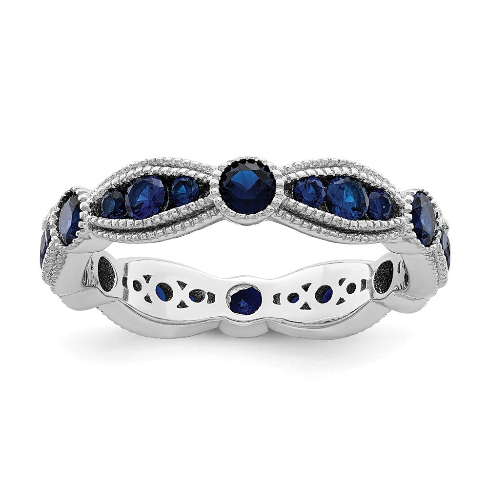Sterlingsilber Rhodiniert Lab Cr Blau Spinell Memoire Ring (size 7 Nur)
