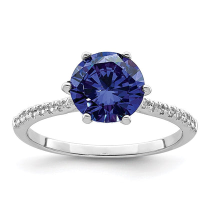 Sterlingsilber Rhodiniert Blau und Weiß Zirkonia Ring