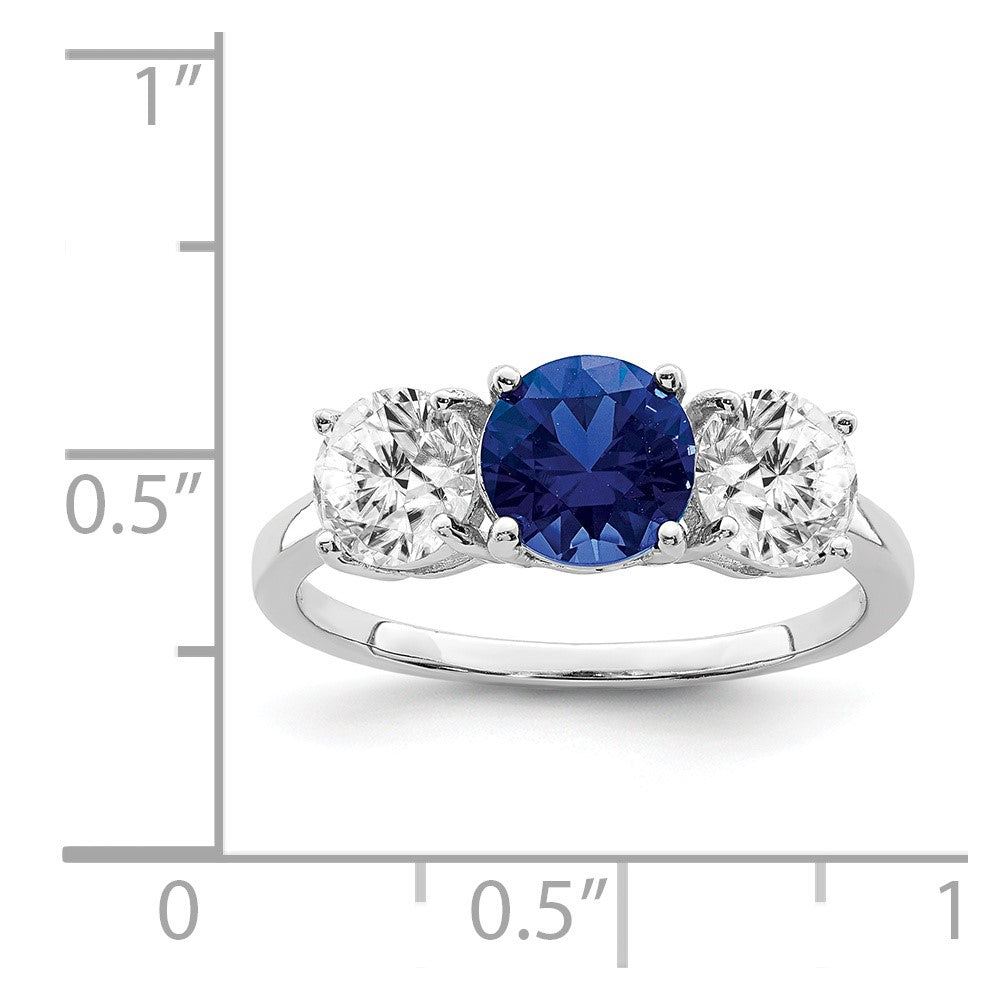 Sterlingsilber Rhodiniert Erzeugt Spinell & Zirkonia 3 Stein Ring