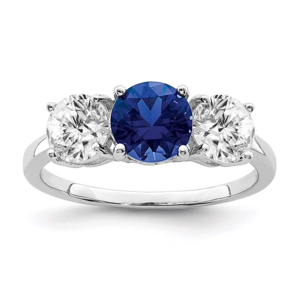 Sterlingsilber Rhodiniert Erzeugt Spinell & Zirkonia 3 Stein Ring