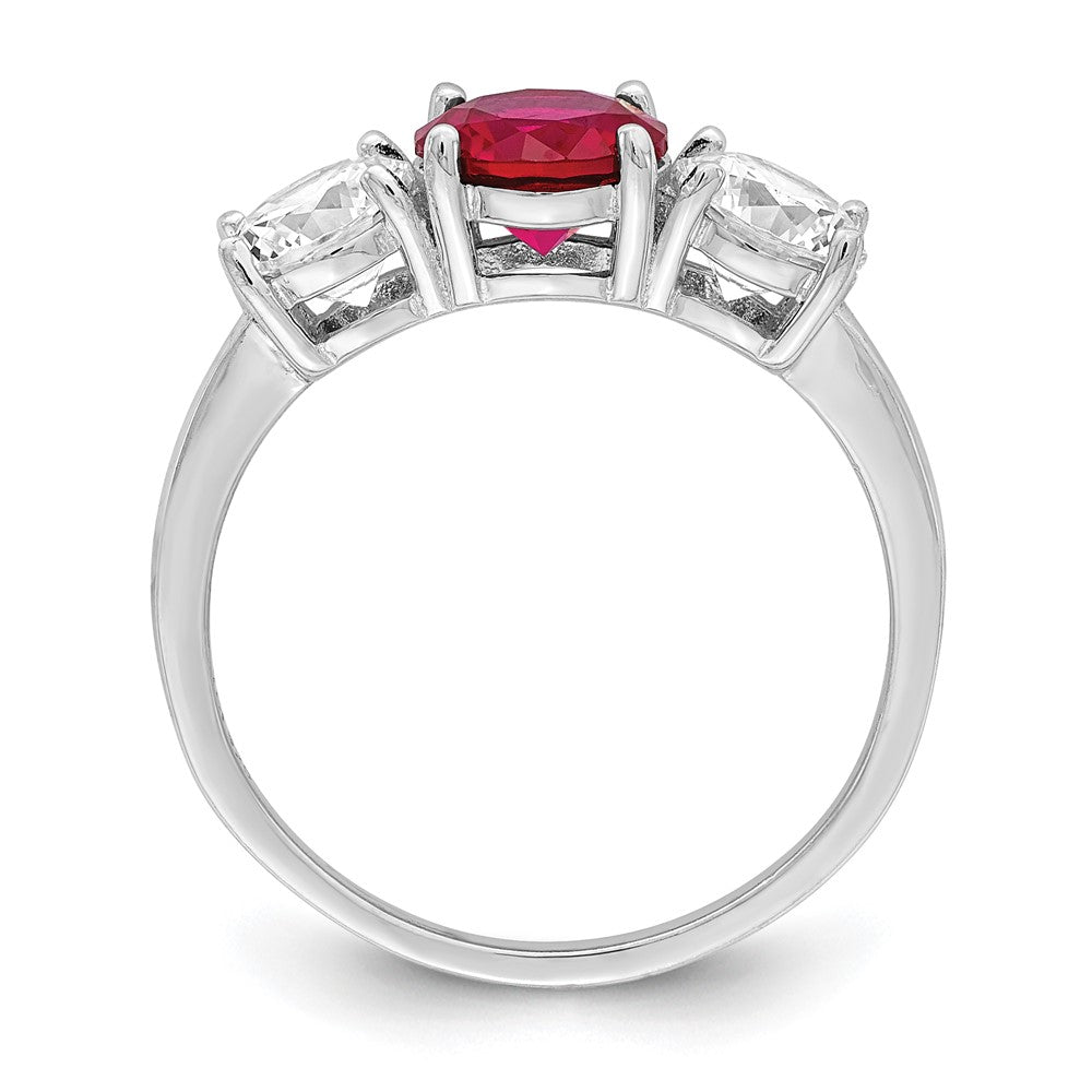Sterlingsilber Rhodiniert Erzeugt Corundum & Zirkonia 3 Stein Ring