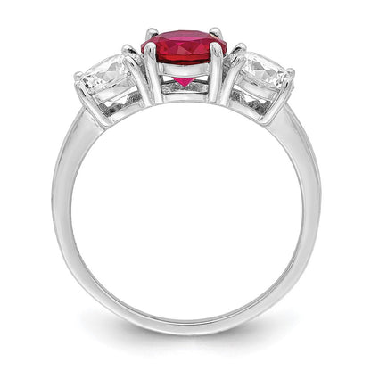 Sterlingsilber Rhodiniert Erzeugt Corundum & Zirkonia 3 Stein Ring