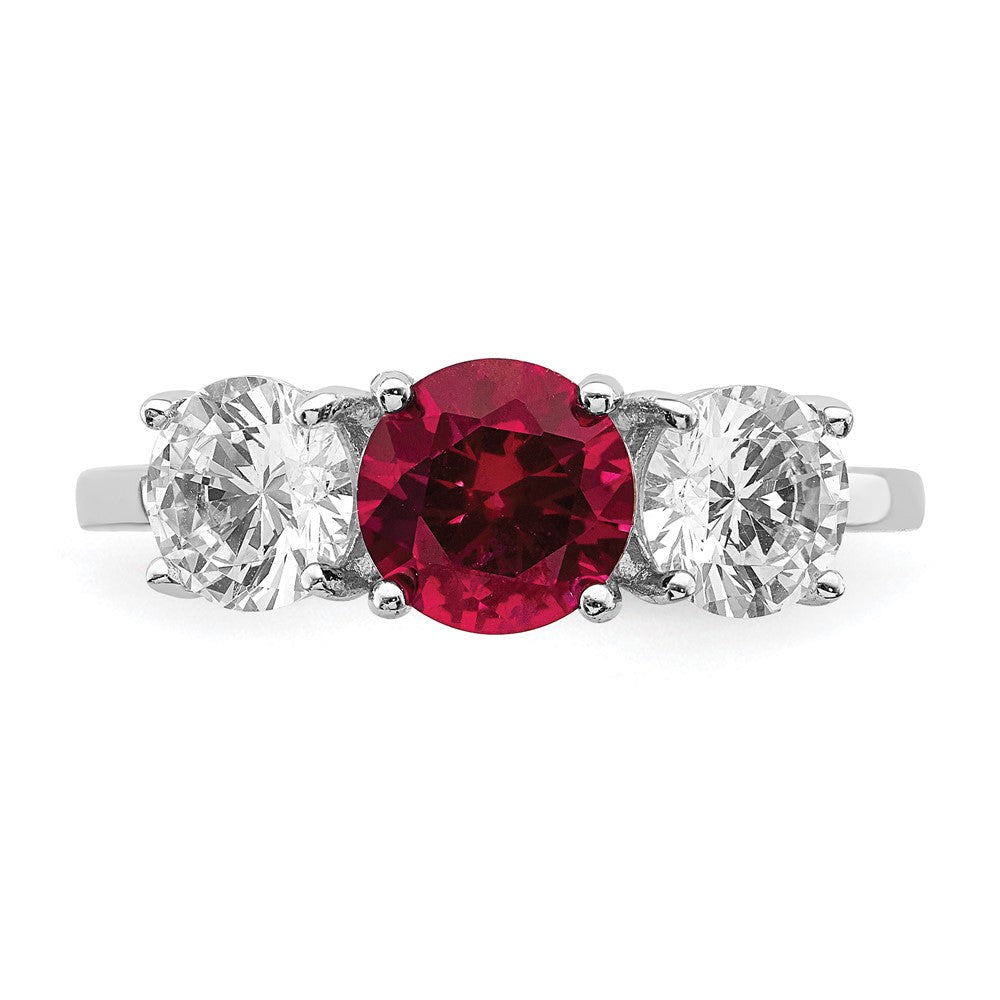 Sterlingsilber Rhodiniert Erzeugt Corundum & Zirkonia 3 Stein Ring