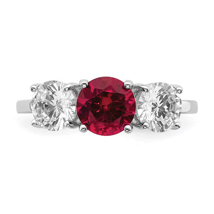 Sterlingsilber Rhodiniert Erzeugt Corundum & Zirkonia 3 Stein Ring