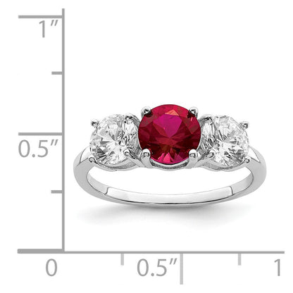 Sterlingsilber Rhodiniert Erzeugt Corundum & Zirkonia 3 Stein Ring