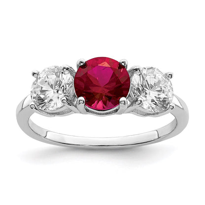 Sterlingsilber Rhodiniert Erzeugt Corundum & Zirkonia 3 Stein Ring