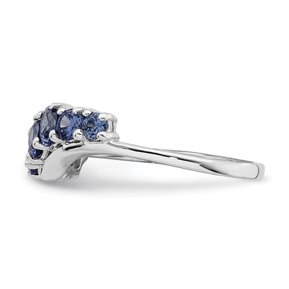 Sterlingsilber Rhodiniert 7 Stein Blau Zirkonia Ring (size 6 Nur)