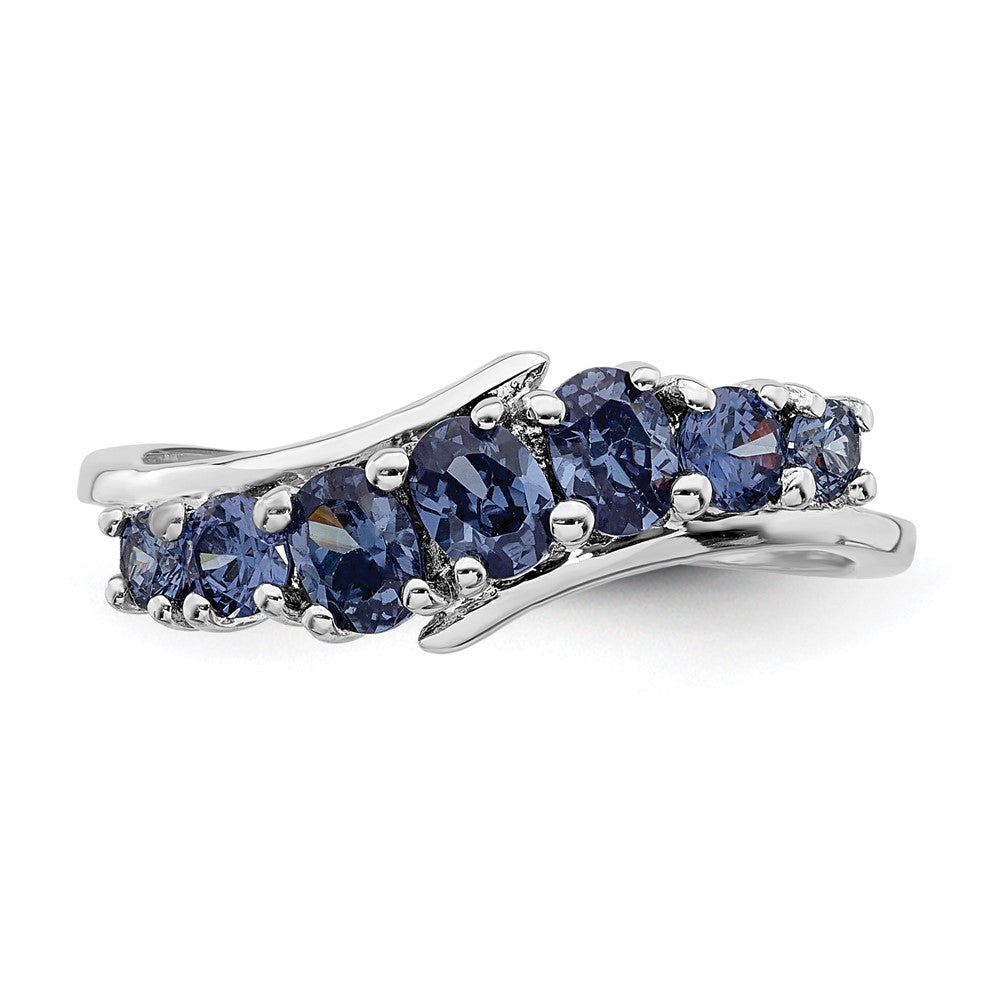 Sterlingsilber Rhodiniert 7 Stein Blau Zirkonia Ring (size 6 Nur)