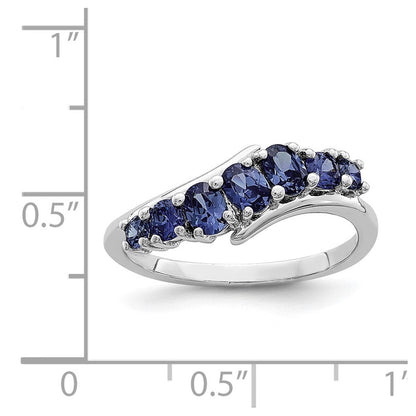 Sterlingsilber Rhodiniert 7 Stein Blau Zirkonia Ring (size 6 Nur)