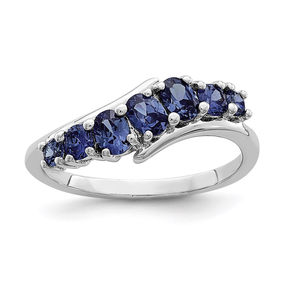 Sterlingsilber Rhodiniert 7 Stein Blau Zirkonia Ring (size 6 Nur)