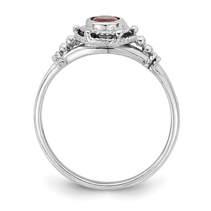 Sterlingsilber Rhodiniert mit Rot Oval Zirkonia Stein Ring (size 6 Nur)