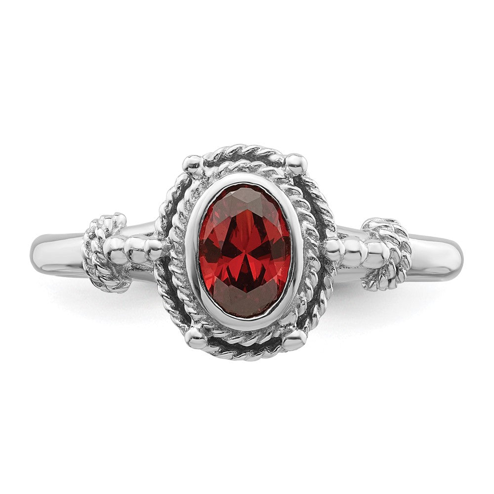 Sterlingsilber Rhodiniert mit Rot Oval Zirkonia Stein Ring (size 6 Nur)