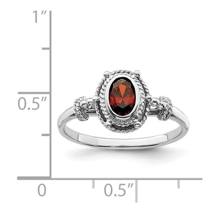 Sterlingsilber Rhodiniert mit Rot Oval Zirkonia Stein Ring (size 6 Nur)
