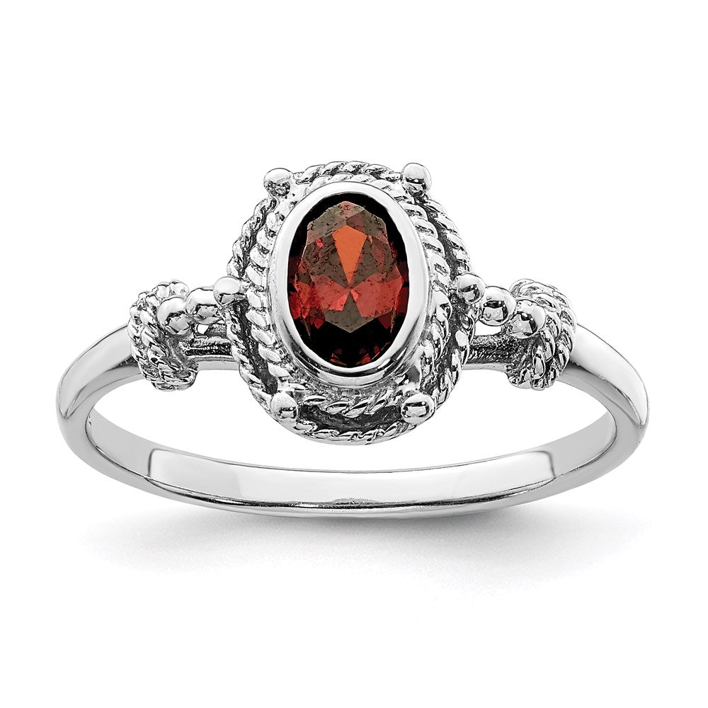 Sterlingsilber Rhodiniert mit Rot Oval Zirkonia Stein Ring (size 6 Nur)