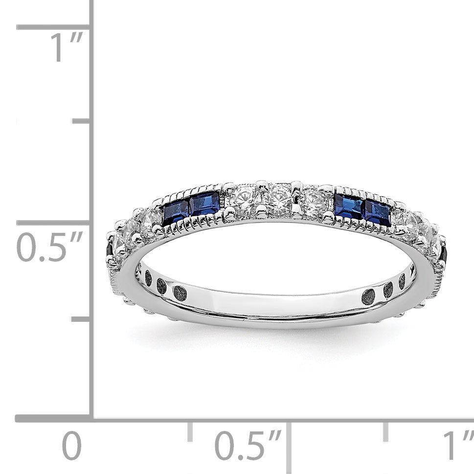 Sterlingsilber Rhodiniert Synthetisch Blau Spinell & Zirkonia Ring
