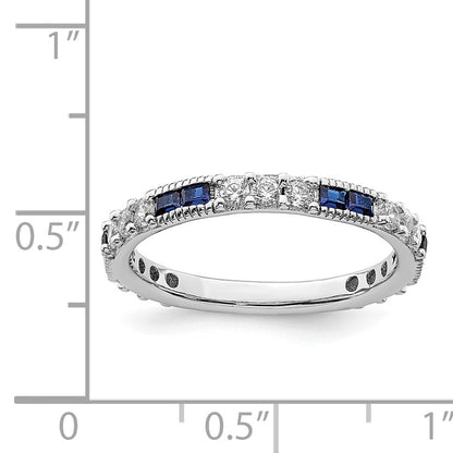 Sterlingsilber Rhodiniert Synthetisch Blau Spinell & Zirkonia Ring