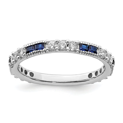 Sterlingsilber Rhodiniert Synthetisch Blau Spinell & Zirkonia Ring
