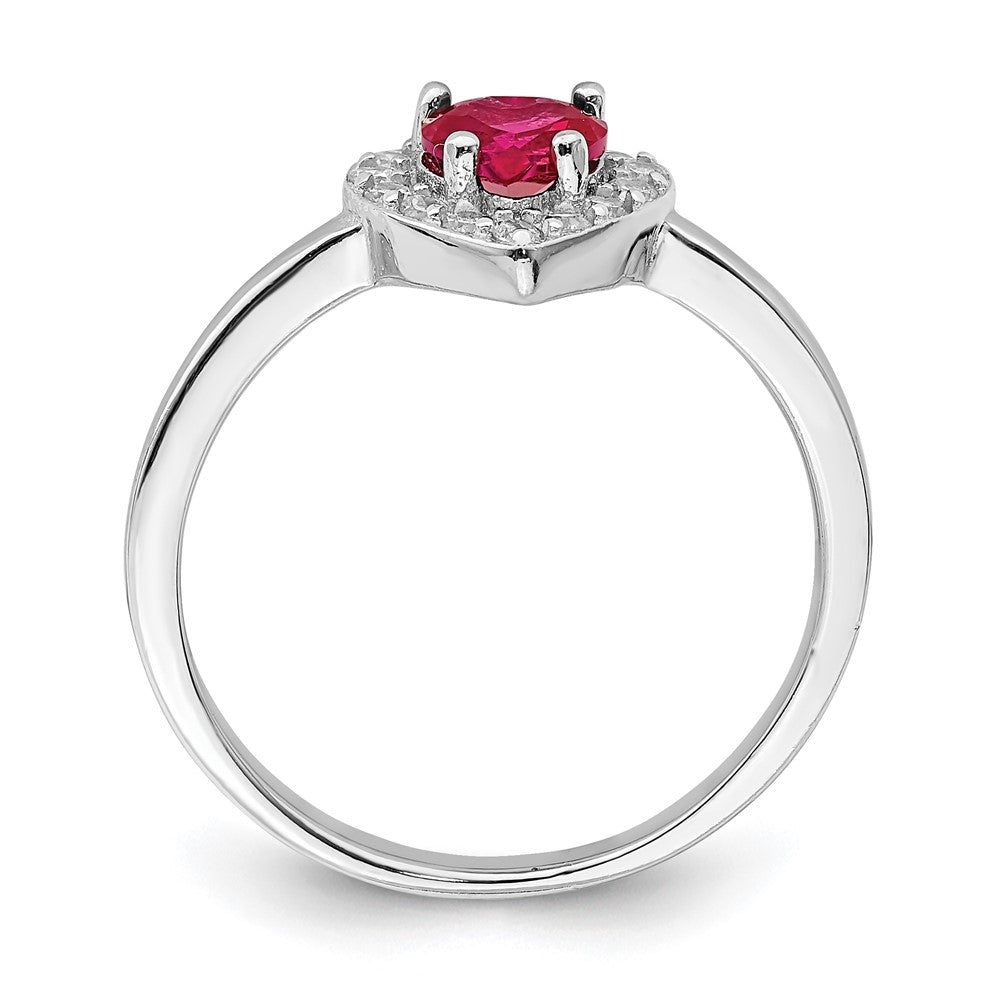 Sterlingsilber Rhodiniert Erzeugt Corundum & Zirkonia Herz Ring