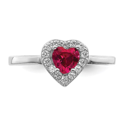 Sterlingsilber Rhodiniert Erzeugt Corundum & Zirkonia Herz Ring