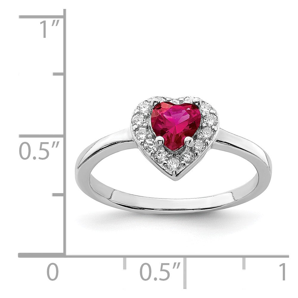 Sterlingsilber Rhodiniert Erzeugt Corundum & Zirkonia Herz Ring