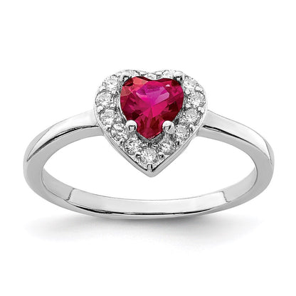 Sterlingsilber Rhodiniert Erzeugt Corundum & Zirkonia Herz Ring