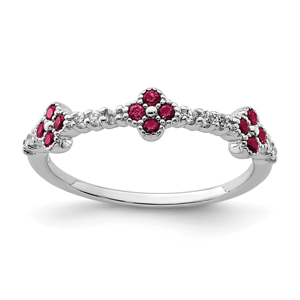 Sterlingsilber Rhodiniert Rot & Klar Zirkonia Ring (size 8 Nur)