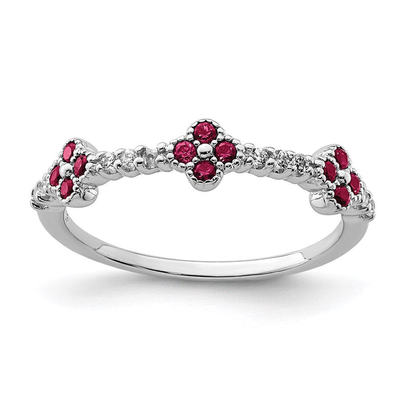 Sterlingsilber Rhodiniert Rot & Klar Zirkonia Ring (size 8 Nur)