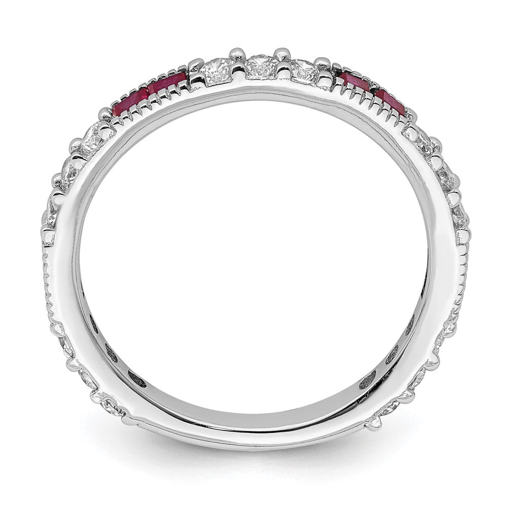 Sterlingsilber Rhodiniert Erzeugt Rubin und Rund Zirkonia Ring