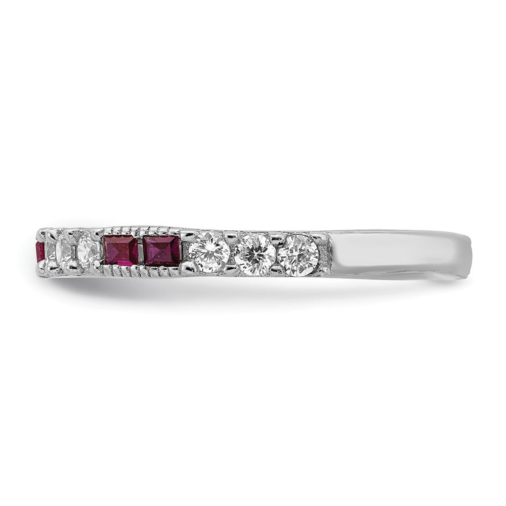 Sterlingsilber Rhodiniert Erzeugt Rubin und Rund Zirkonia Ring