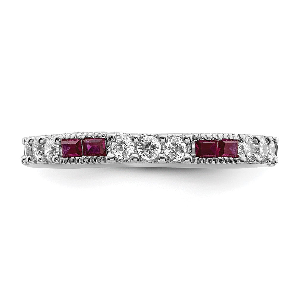 Sterlingsilber Rhodiniert Erzeugt Rubin und Rund Zirkonia Ring