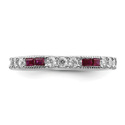 Sterlingsilber Rhodiniert Erzeugt Rubin und Rund Zirkonia Ring