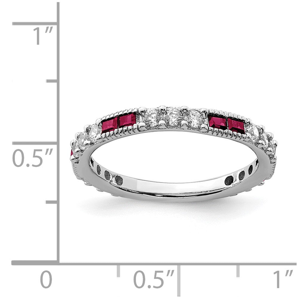 Sterlingsilber Rhodiniert Erzeugt Rubin und Rund Zirkonia Ring