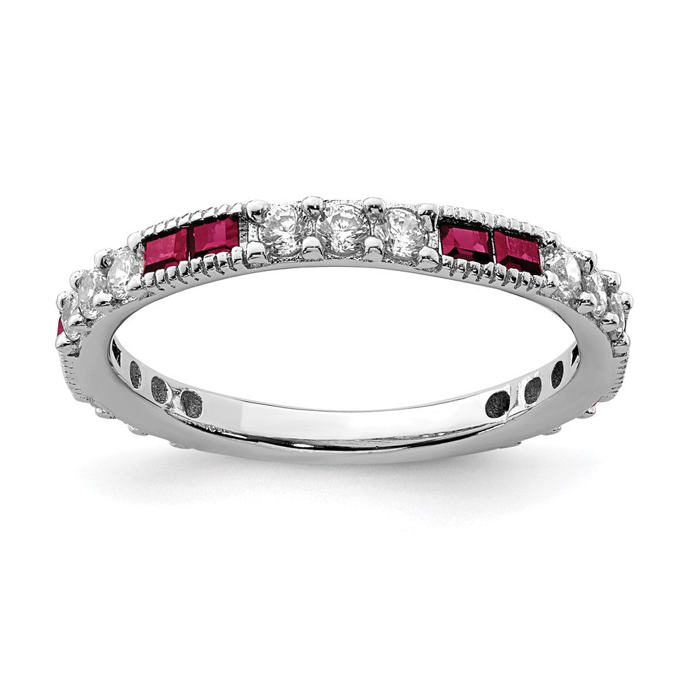 Sterlingsilber Rhodiniert Erzeugt Rubin und Rund Zirkonia Ring