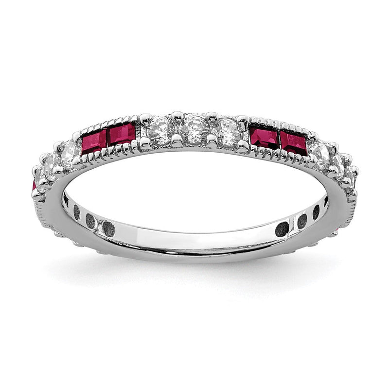 Sterlingsilber Rhodiniert Erzeugt Rubin und Rund Zirkonia Ring