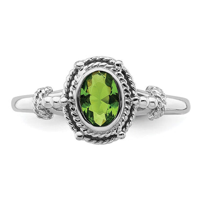 Sterlingsilber Rhodiniert mit Grün Oval Zirkonia Stein Ring