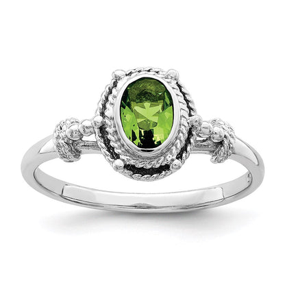 Sterlingsilber Rhodiniert mit Grün Oval Zirkonia Stein Ring