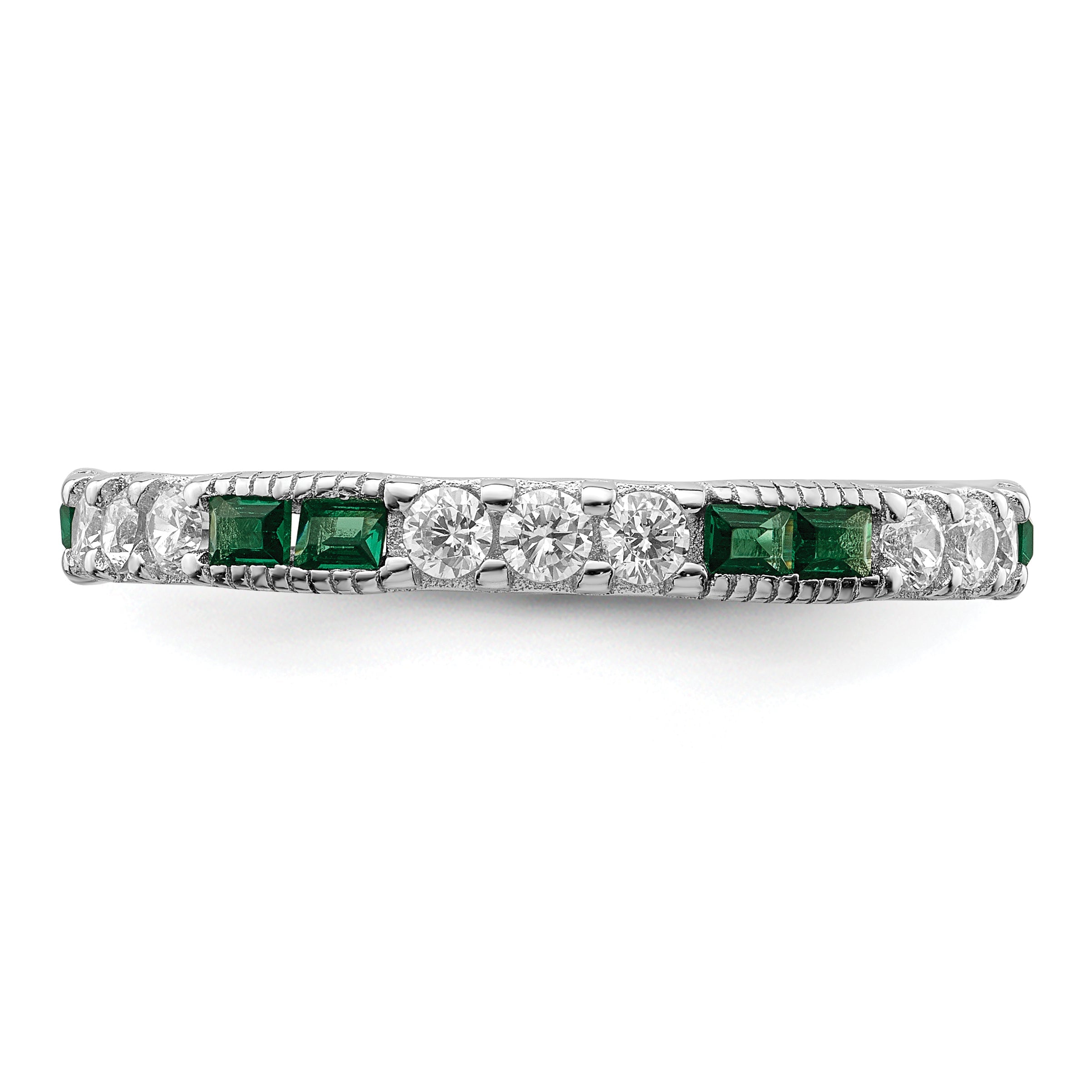 Sterlingsilber Rhodiniert Synthetisch Grün Spinell & Zirkonia Ring