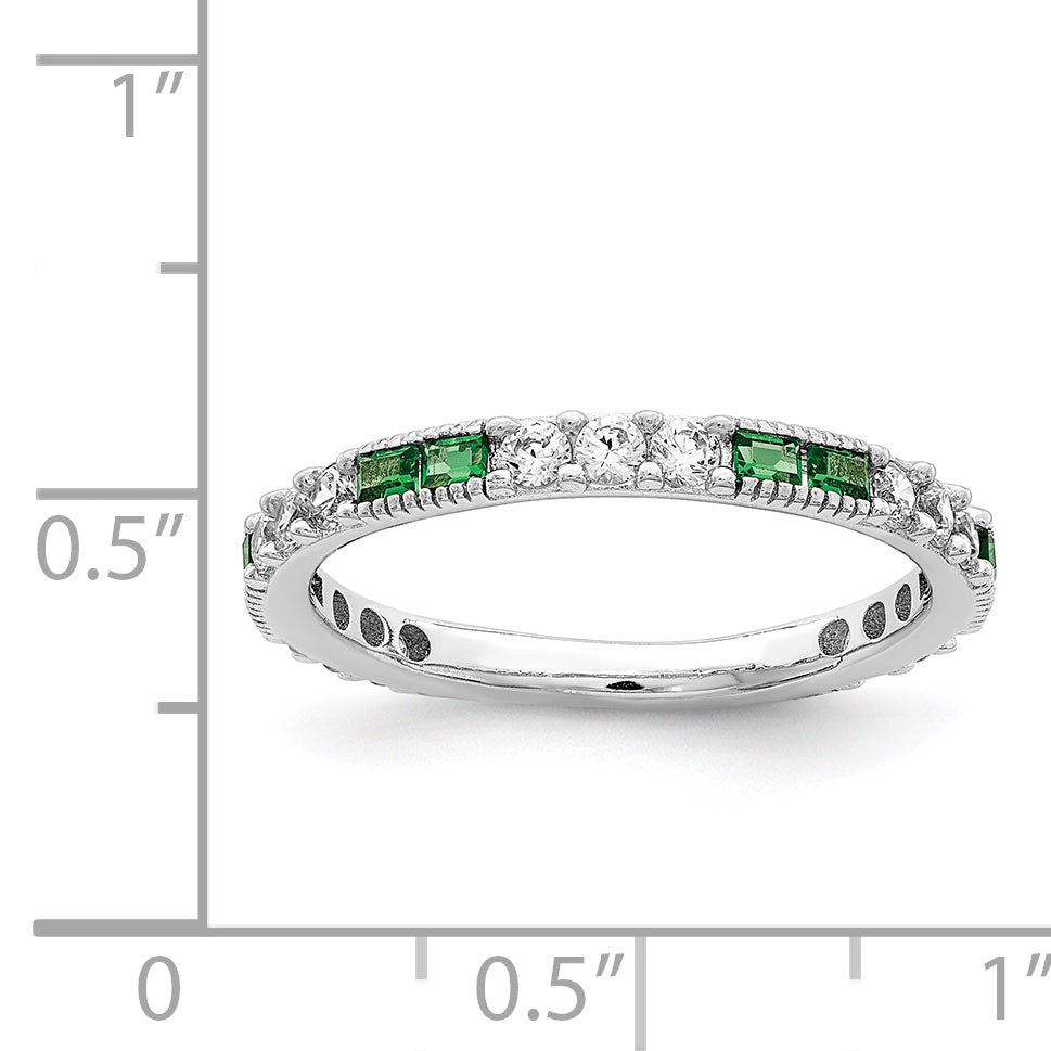 Sterlingsilber Rhodiniert Synthetisch Grün Spinell & Zirkonia Ring