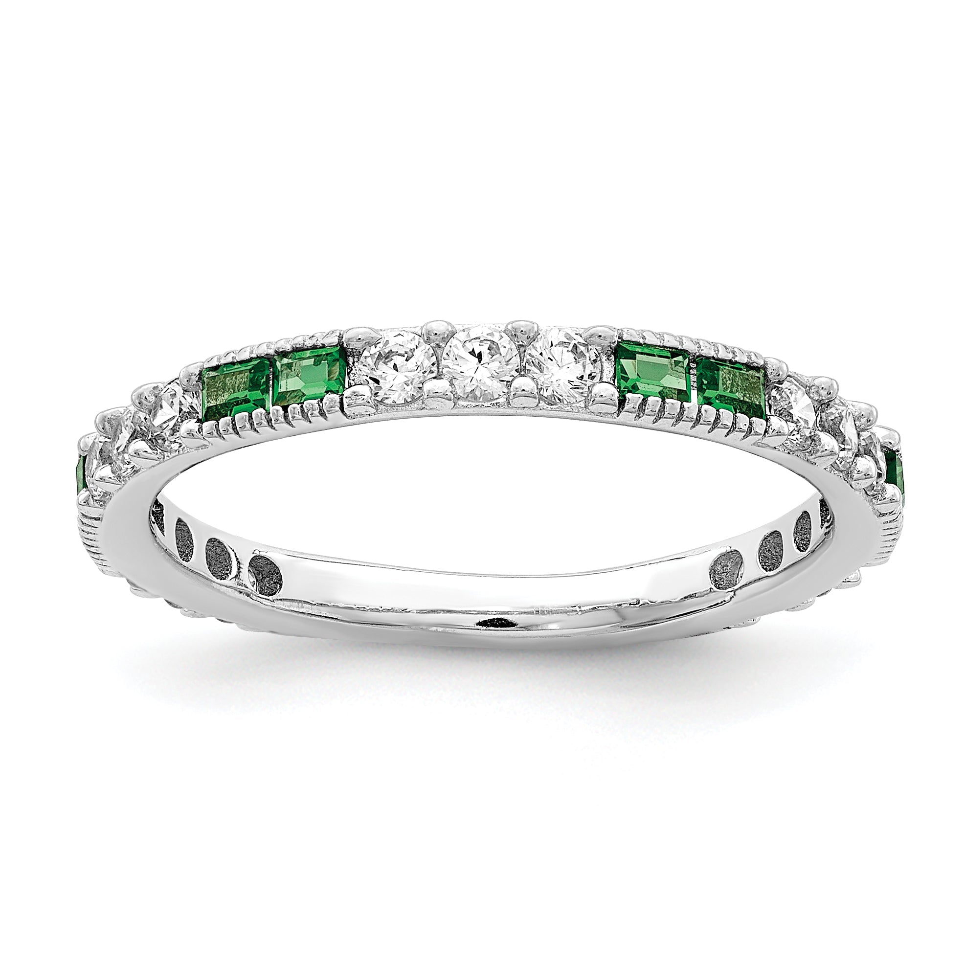 Sterlingsilber Rhodiniert Synthetisch Grün Spinell & Zirkonia Ring
