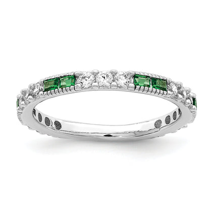 Sterlingsilber Rhodiniert Synthetisch Grün Spinell & Zirkonia Ring