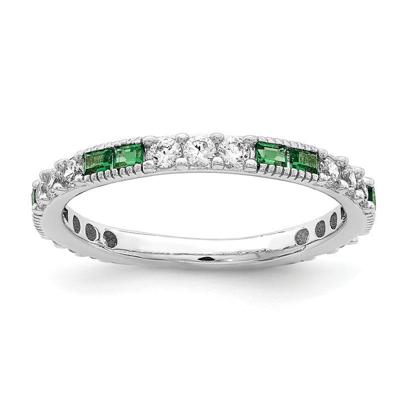 Sterlingsilber Rhodiniert Synthetisch Grün Spinell & Zirkonia Ring