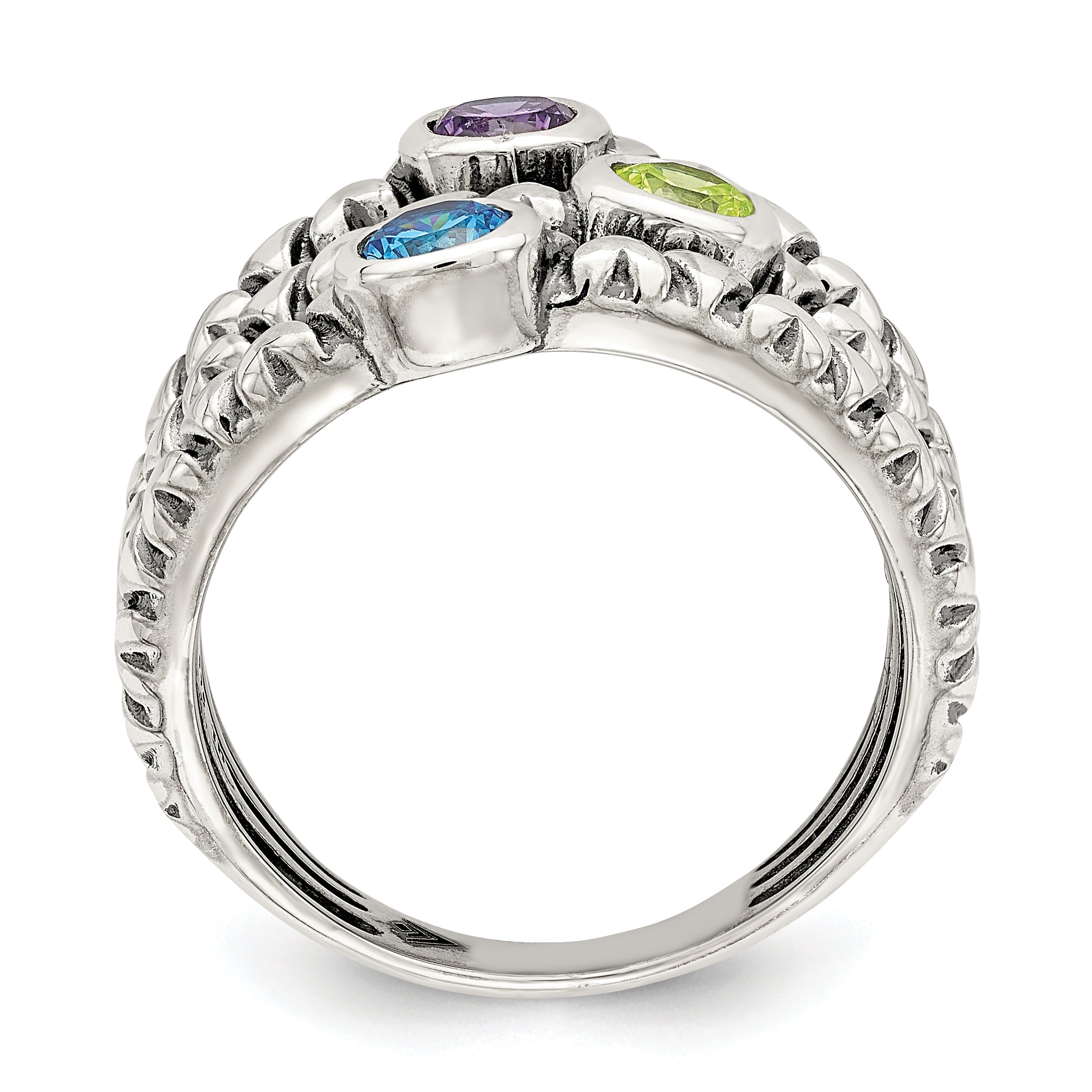 Sterlingsilber Blau, Grün & Lila Zirkonia Oxidiert Ring