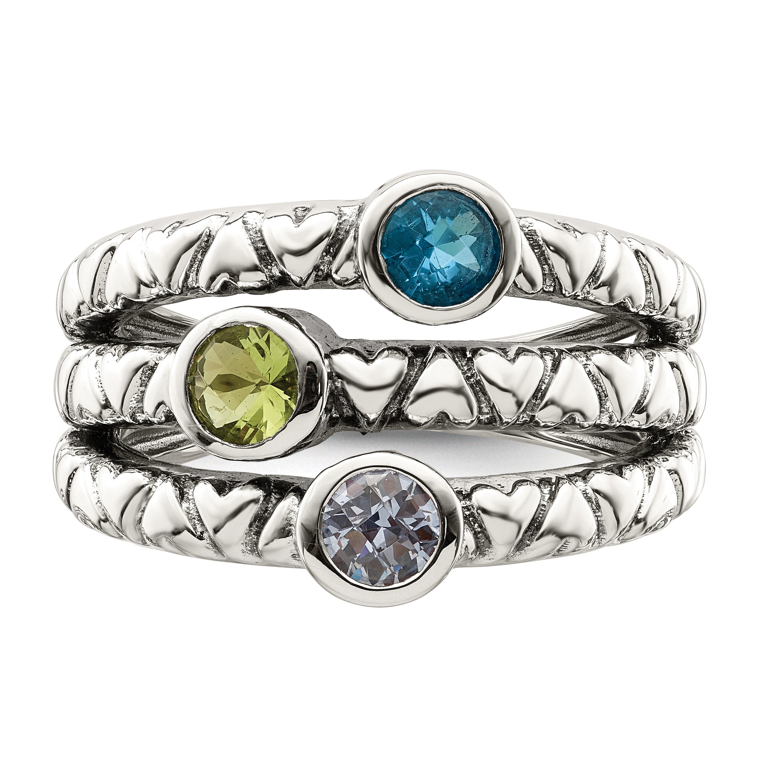 Sterlingsilber Blau, Grün & Lila Zirkonia Oxidiert Ring