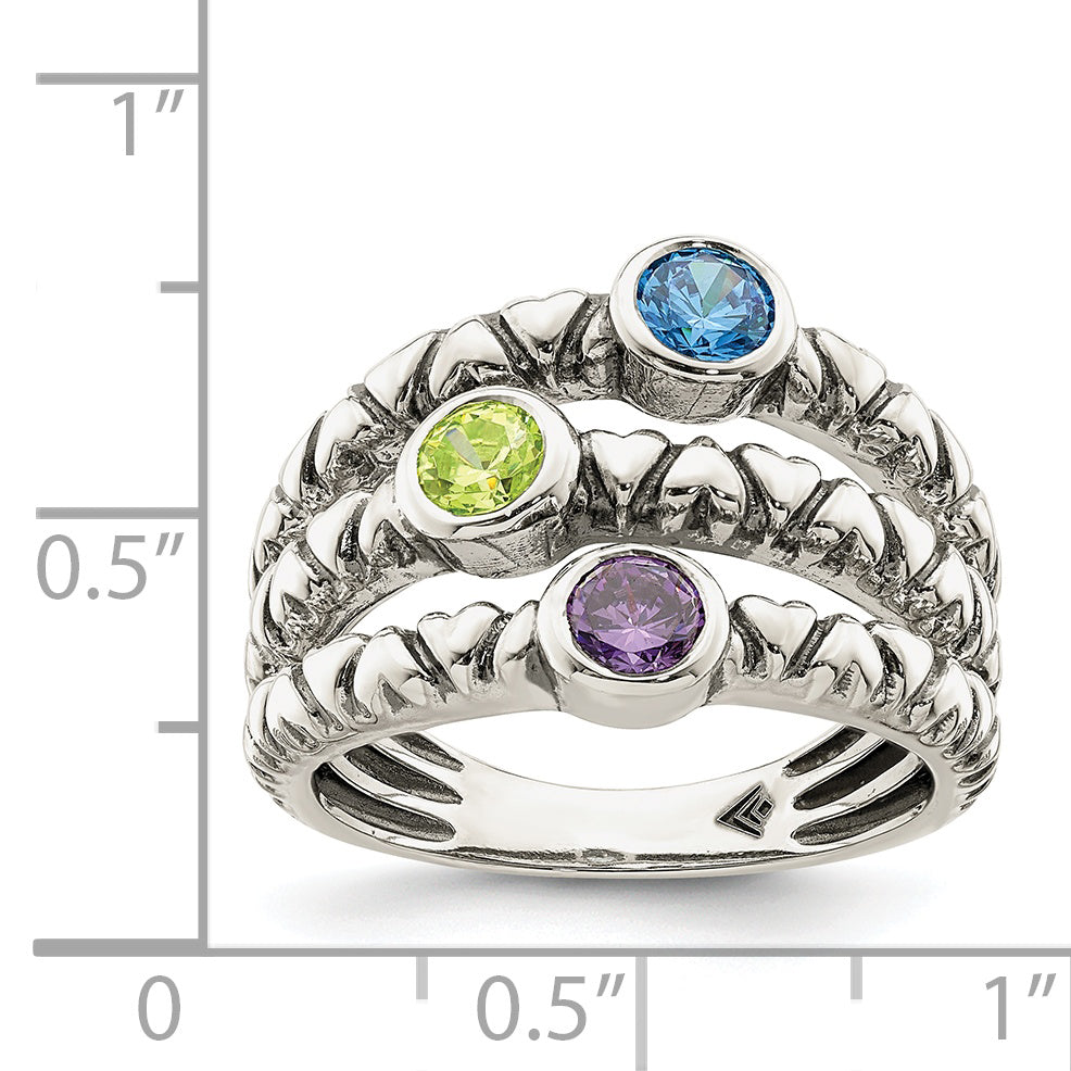 Sterlingsilber Blau, Grün & Lila Zirkonia Oxidiert Ring